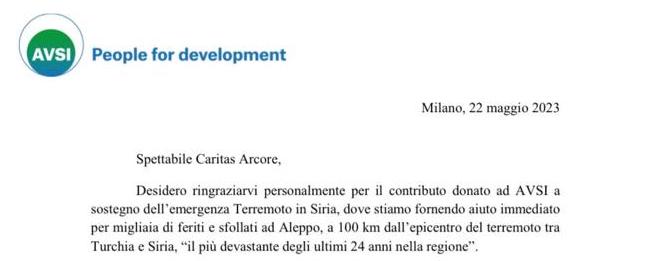 Scopri di più sull'articolo RINGRAZIAMENTI AVSI – TERREMOTO TURCHIA – SIRIA